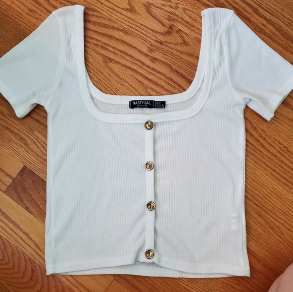 Nasty Gal Kick Their Button Square Neck Top - Picture 1 of 6